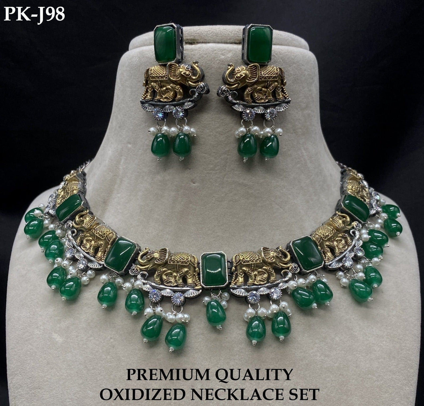 Zevar Choker Necklace Dark Green Navratri Special Oxidized Polki Jewelry Set