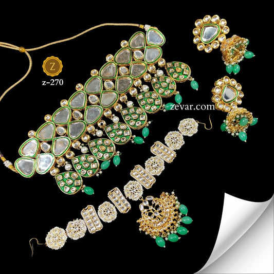 Zevar choker necklace Emerald Elegance: Green Color Choker Necklace Set