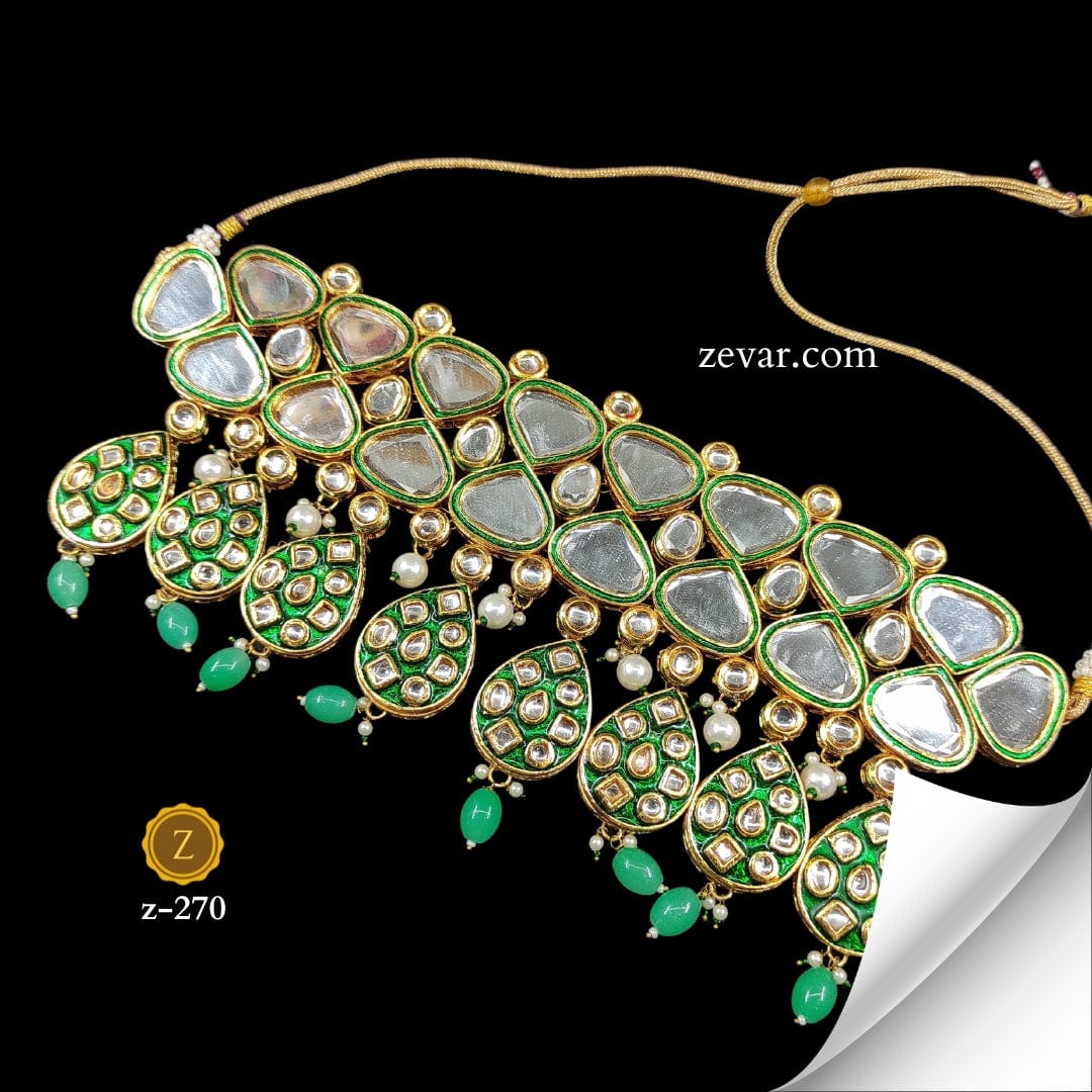 Zevar choker necklace Emerald Elegance: Green Color Choker Necklace Set