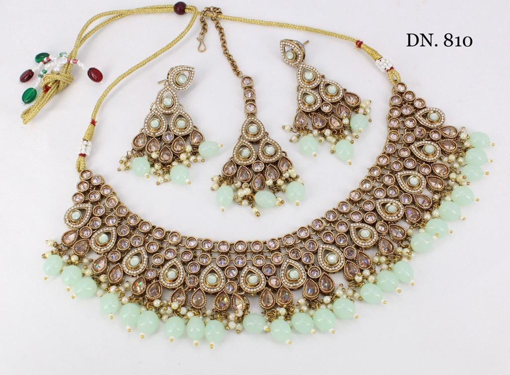 Zevar Choker Necklace Emerald Green Enchanting Reverse AD Kundan Choker Necklace Set