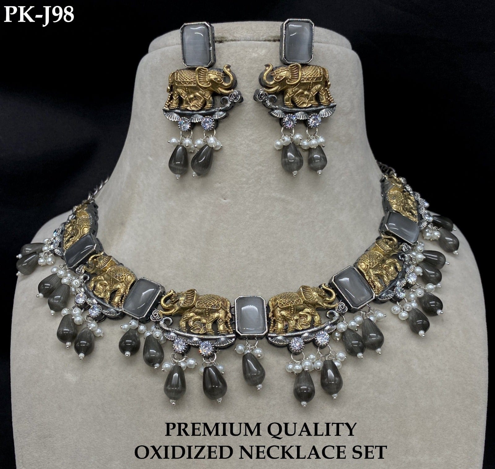 Zevar Choker Necklace Gray Navratri Special Oxidized Polki Jewelry Set