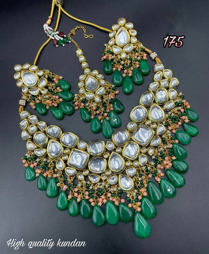 Zevar Choker Necklace Green Exquisite Kundan Deepneck Choker Necklace by Zevar | Bridal & Festive Indian Jewelry