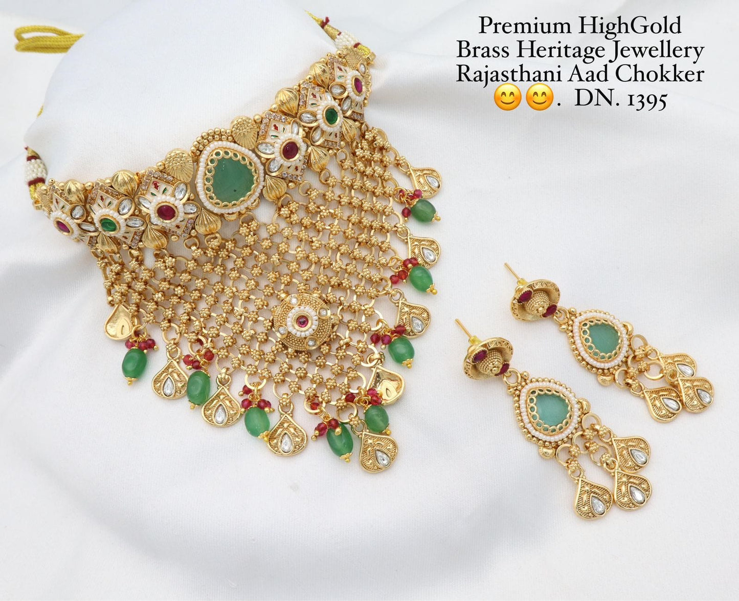 Zevar Choker Necklace Green Gold Plated Rajasthani Aad Choker Necklace Set – Traditional Indian Jewelry