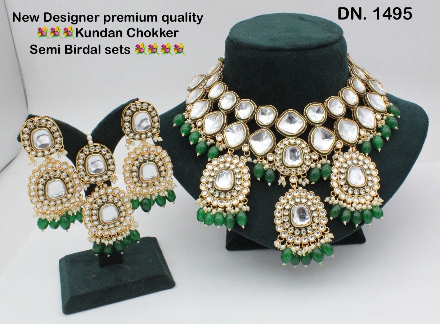 Zevar Choker Necklace Green Kundan Choker Necklace Set with Drops – Timeless Elegance and Grace