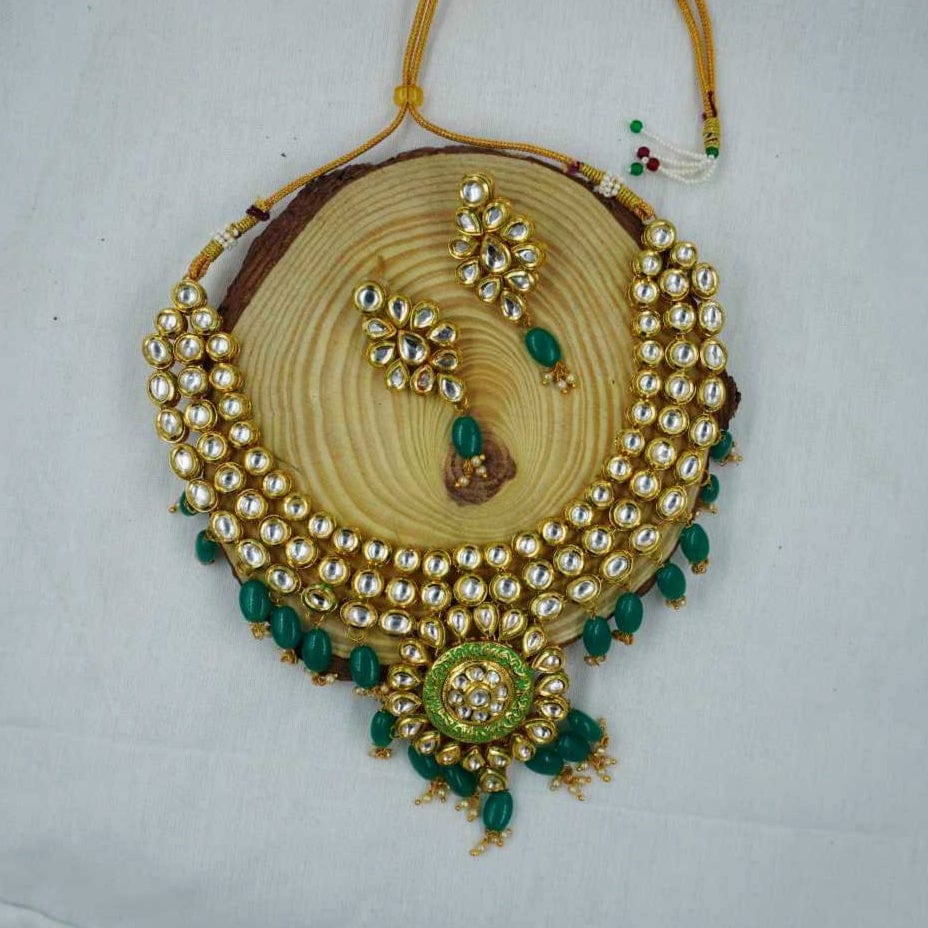 Zevar choker necklace Green Kundan Necklace Set - Festive Jewelry