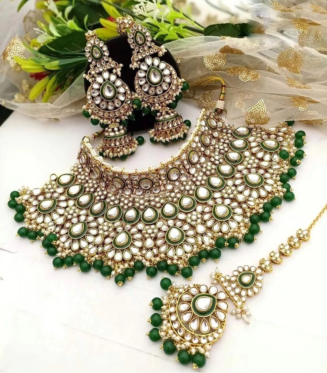 Zevar choker necklace Green Luxe Kundan Elegance Choker Set by Zevar Jewellery