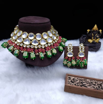 Zevar choker necklace green ZEVAR I Kundan Studded Choker Necklace Set