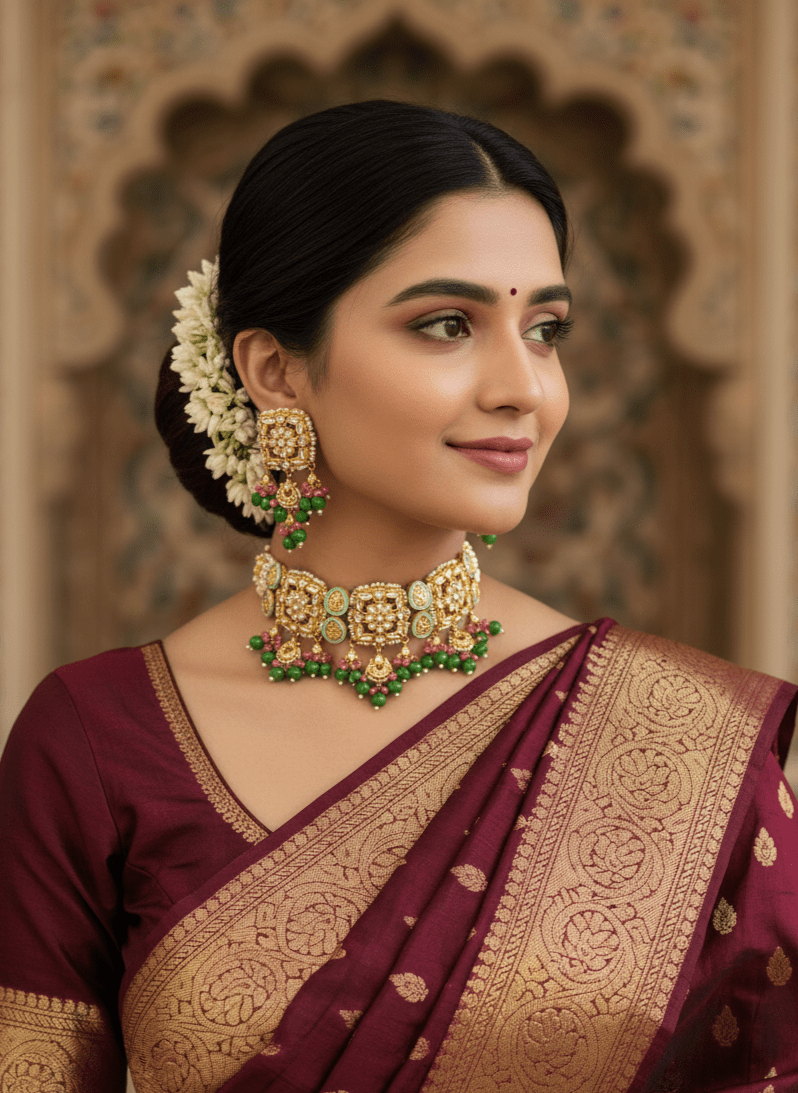 Zevar choker necklace High Quality Kundan Choker Necklace With Earrings