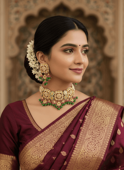 Zevar choker necklace High Quality Kundan Choker Necklace With Earrings
