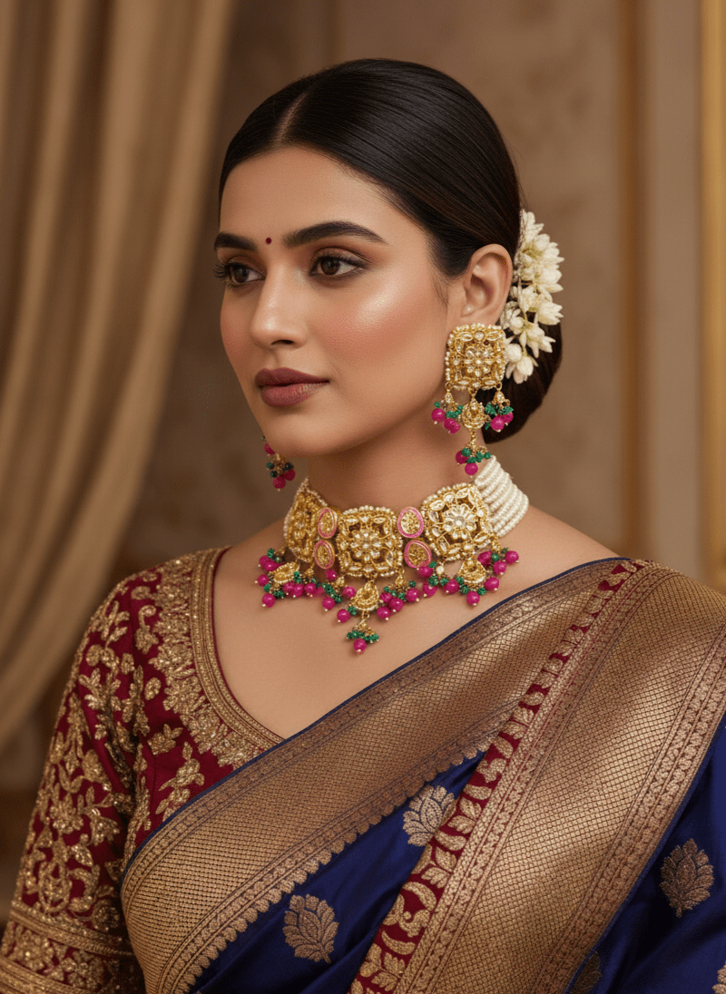 Zevar choker necklace High Quality Kundan Choker Necklace With Earrings