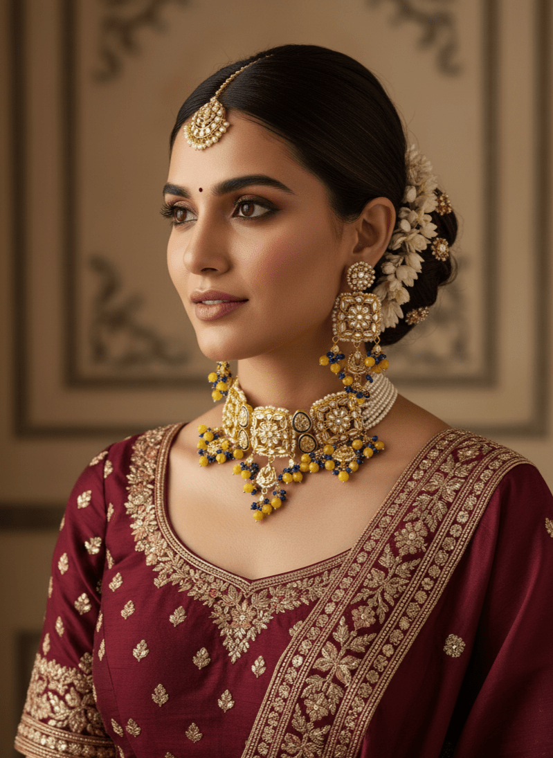 Zevar choker necklace High Quality Kundan Choker Necklace With Earrings