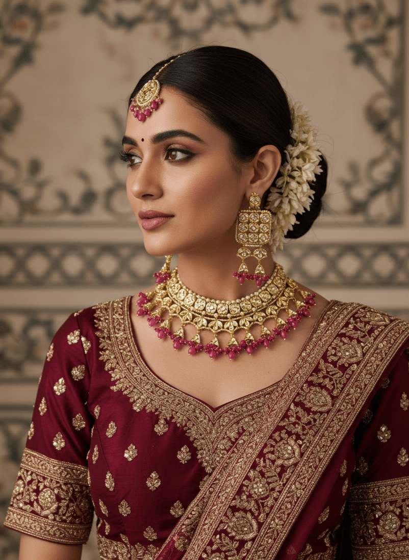 Zevar choker necklace High Quality Kundan Choker Necklace With Earrings & Maangtika