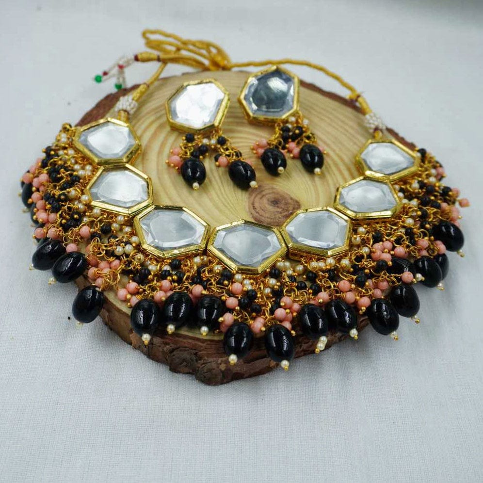 Zevar choker necklace Kundan Choker Necklace with Black Drops - Evening Jewelry