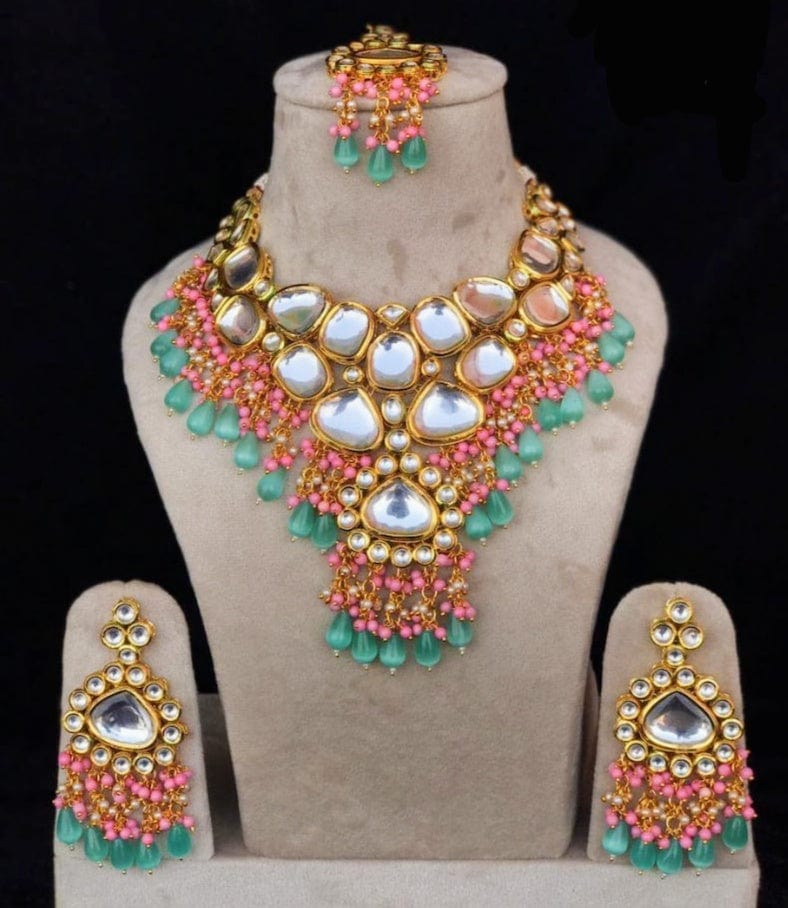 Zevar choker necklace Kundan Monalisa Beads Heavy Choker Necklace Set