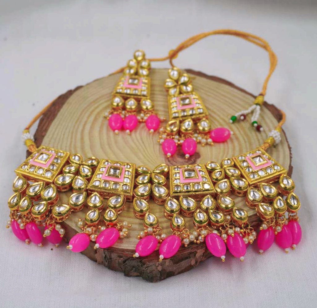 Zevar choker necklace Light Pink Kundan Meenakari Choker Necklace Set - Traditional Jewelry