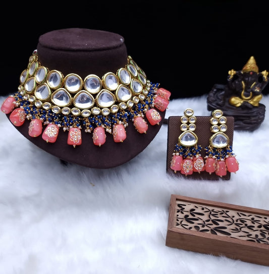 Zevar choker necklace Light Pink ZEVAR I Kundan Studded Choker Necklace Set
