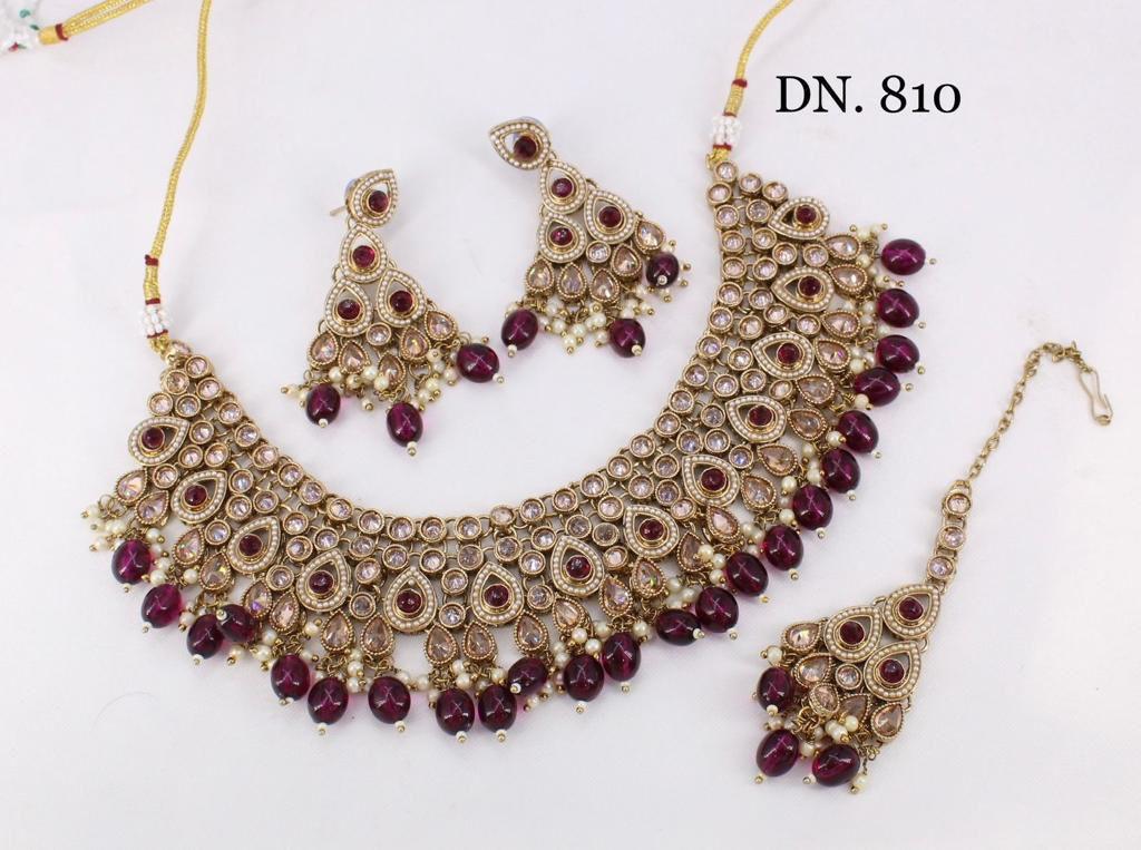 Zevar Choker Necklace Maroon Enchanting Reverse AD Kundan Choker Necklace Set