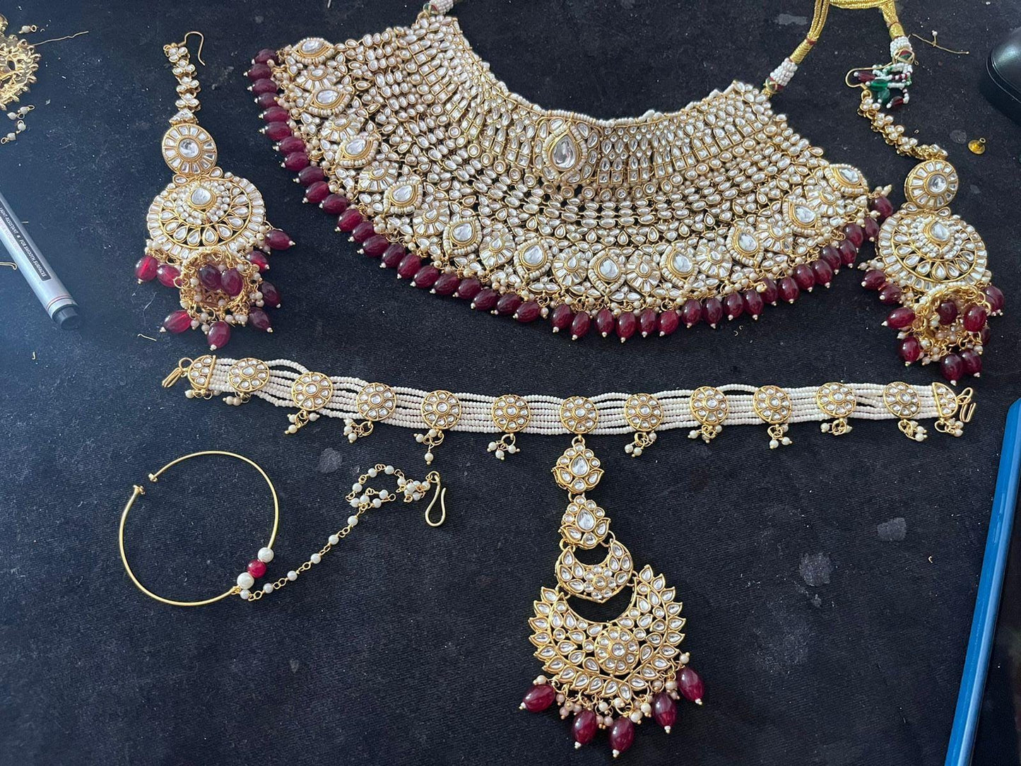 Zevar Choker Necklace Maroon Heavy Kundan Choker Necklace Set with Heavy Stones – Unmatched Elegance and Opulence