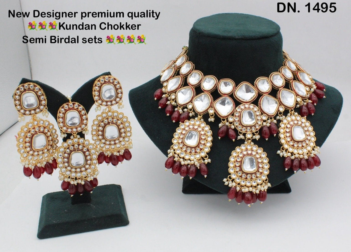 Zevar Choker Necklace Maroon Kundan Choker Necklace Set with Drops – Timeless Elegance and Grace