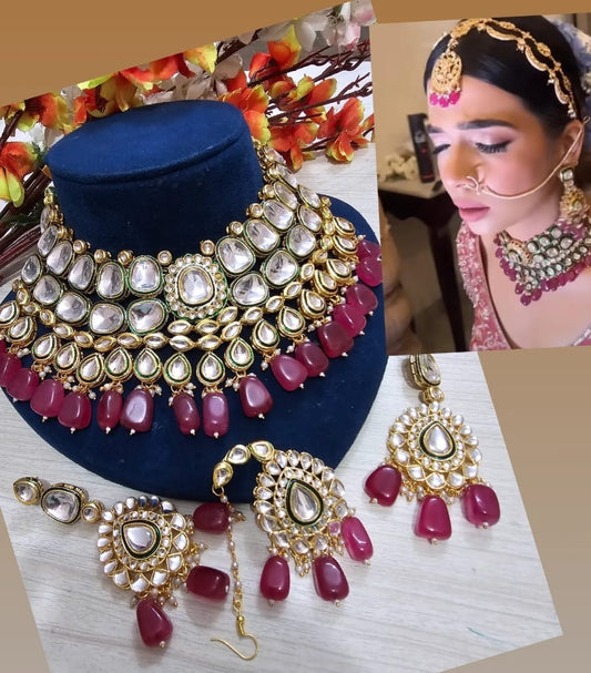 Zevar Choker Necklace Maroon Kundan Necklace – Timeless Elegance in Every Detail