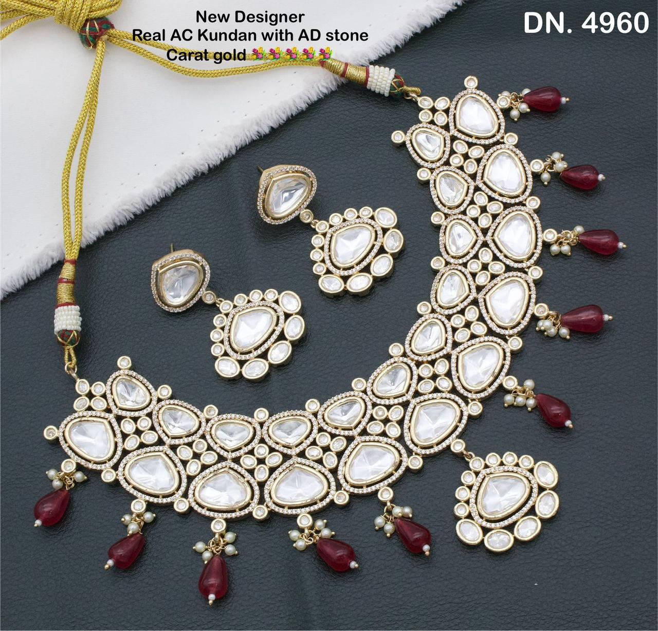 Zevar Choker Necklace Maroon New Designer AC Kundan and AD Stones Necklace Set with Gold Plating