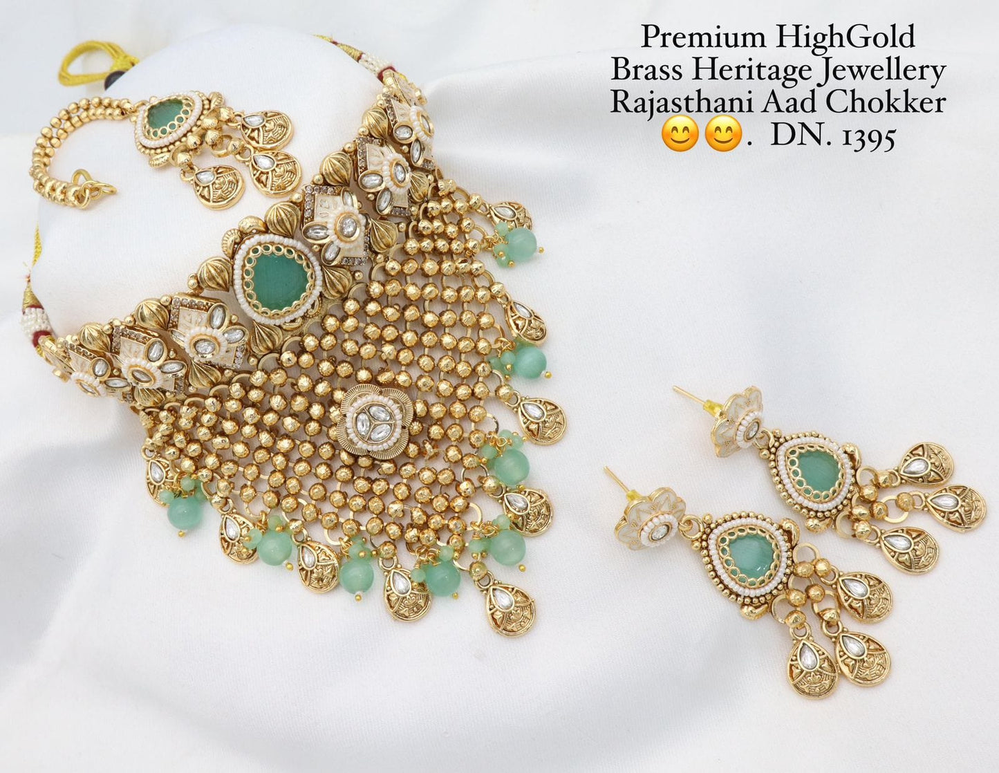 Zevar Choker Necklace Mint Green Gold Plated Rajasthani Aad Choker Necklace Set – Traditional Indian Jewelry