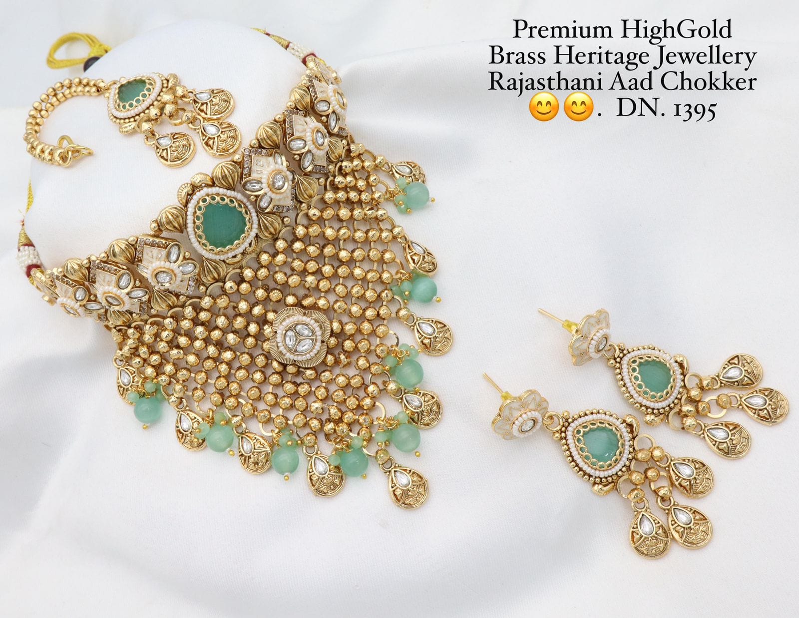 Zevar Choker Necklace Mint Green Gold Plated Rajasthani Aad Choker Necklace Set – Traditional Indian Jewelry
