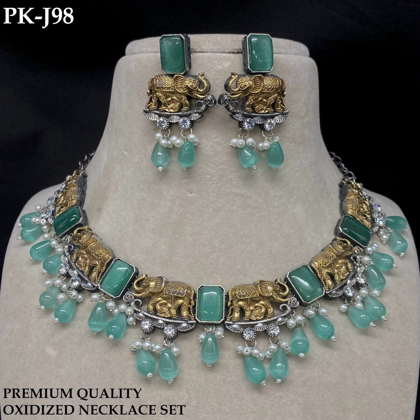 Zevar Choker Necklace Mint Green Navratri Special Oxidized Polki Jewelry Set