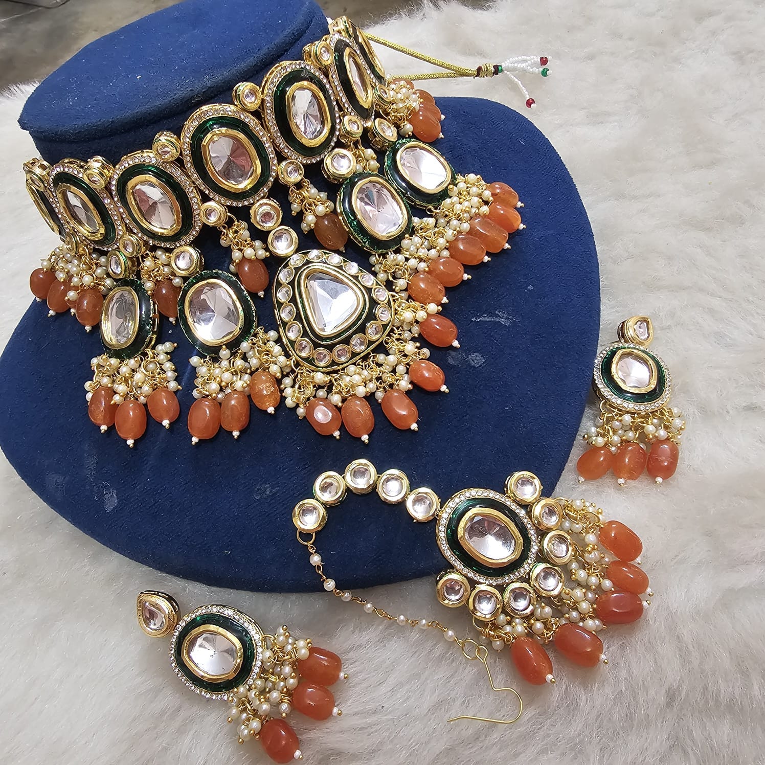 Zevar Choker Necklace Orange Moti Kundan Necklace Set – Vibrant Elegance and Timeless Beauty