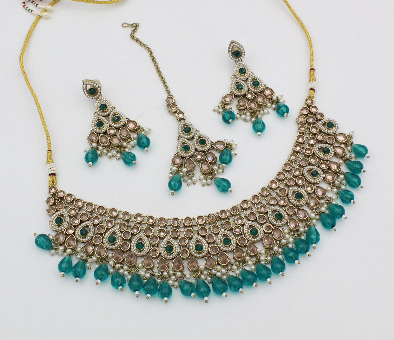 Zevar Choker Necklace Peacock Green Enchanting Reverse AD Kundan Choker Necklace Set