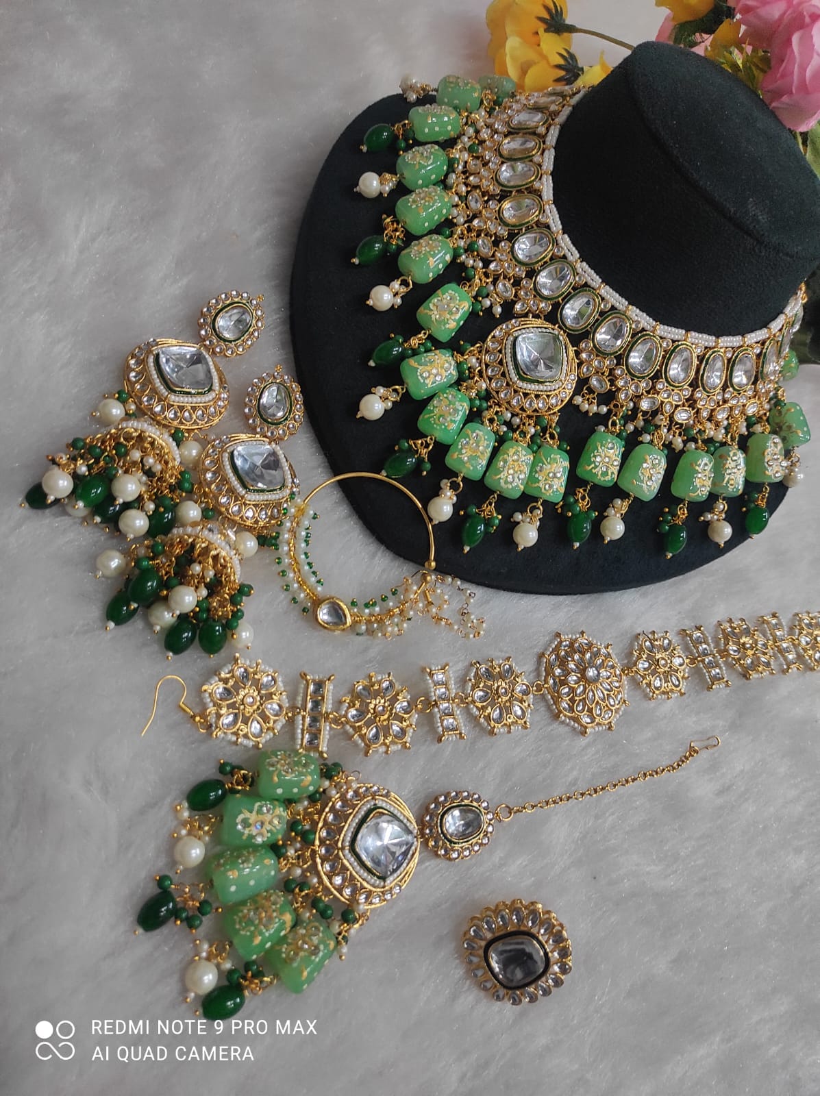 Zevar Choker Necklace Peacock Green Kundan Choker Set with Sheeshfool | Bridal Jewellery Set