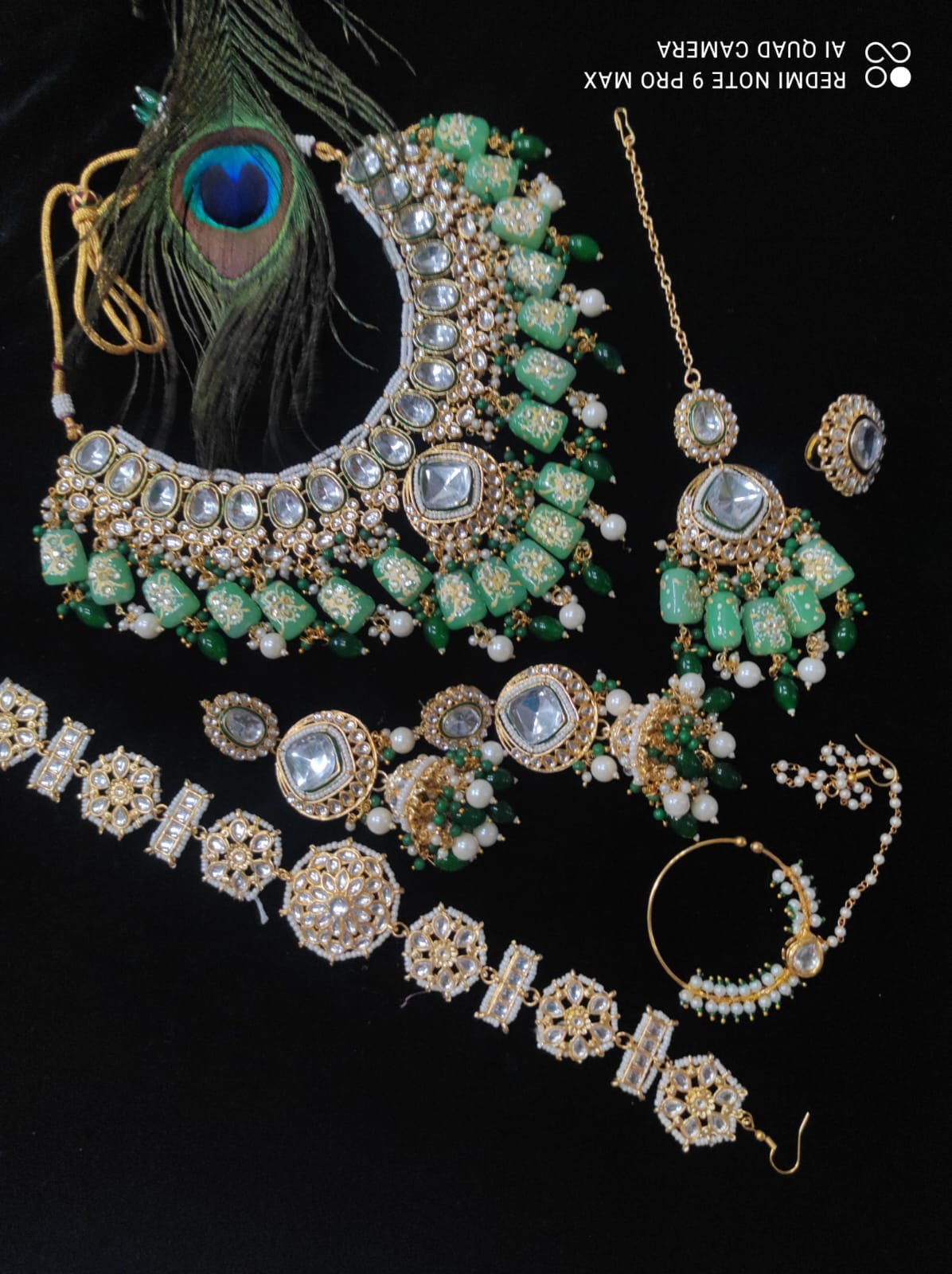 Zevar Choker Necklace Peacock Green Kundan Choker Set with Sheeshfool | Bridal Jewellery Set