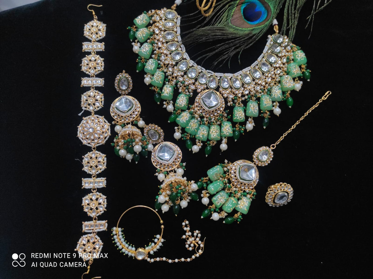 Zevar Choker Necklace Peacock Green Kundan Choker Set with Sheeshfool | Bridal Jewellery Set