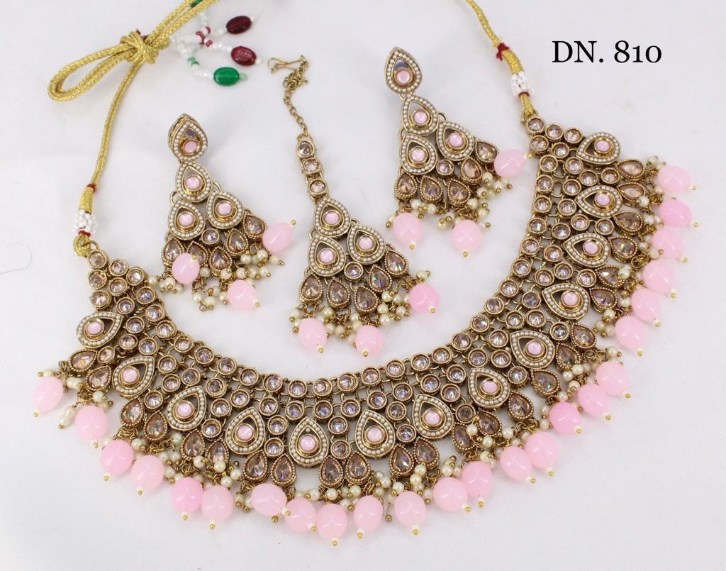 Zevar Choker Necklace Pink Enchanting Reverse AD Kundan Choker Necklace Set