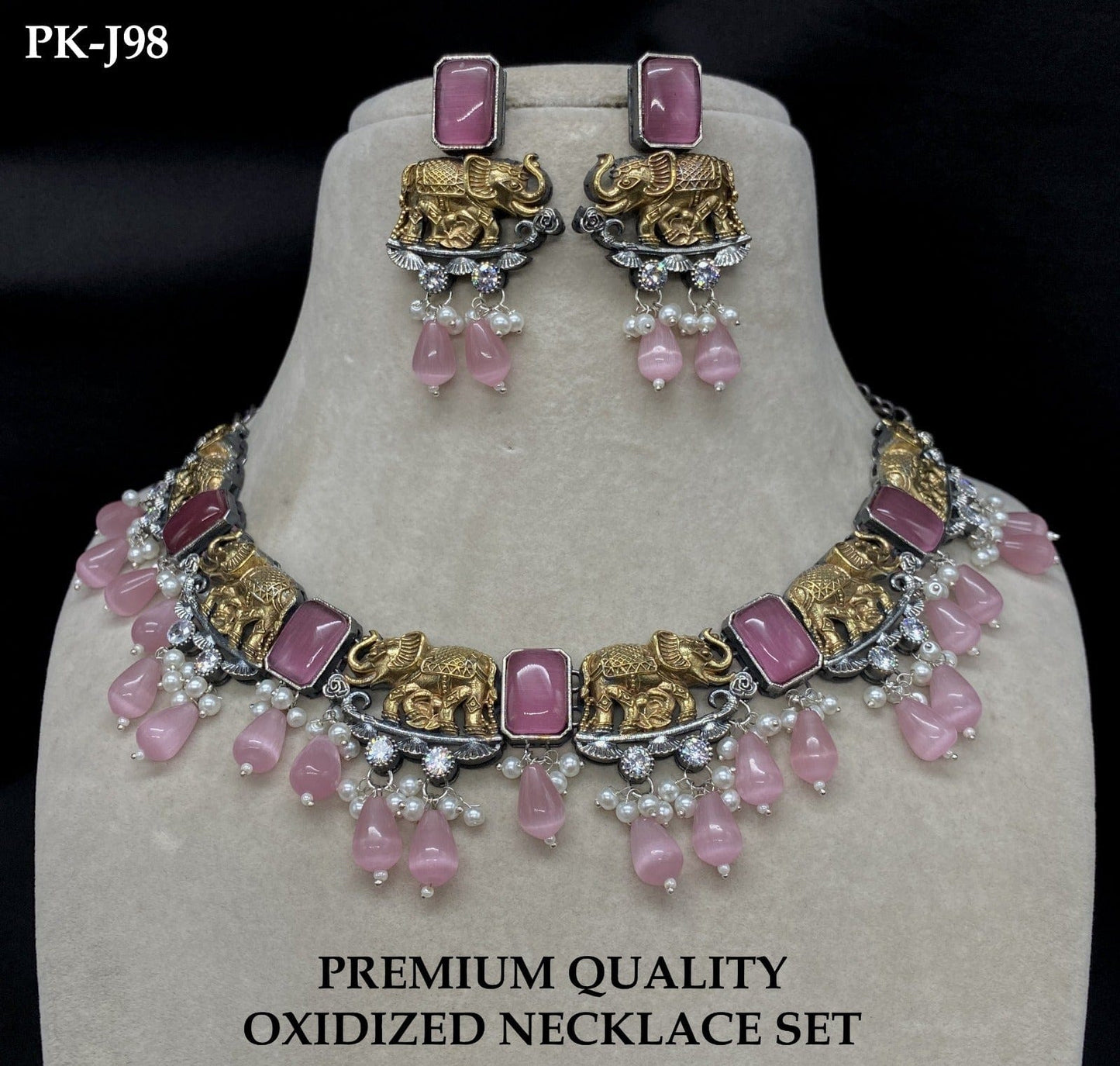 Zevar Choker Necklace Pink Navratri Special Oxidized Polki Jewelry Set