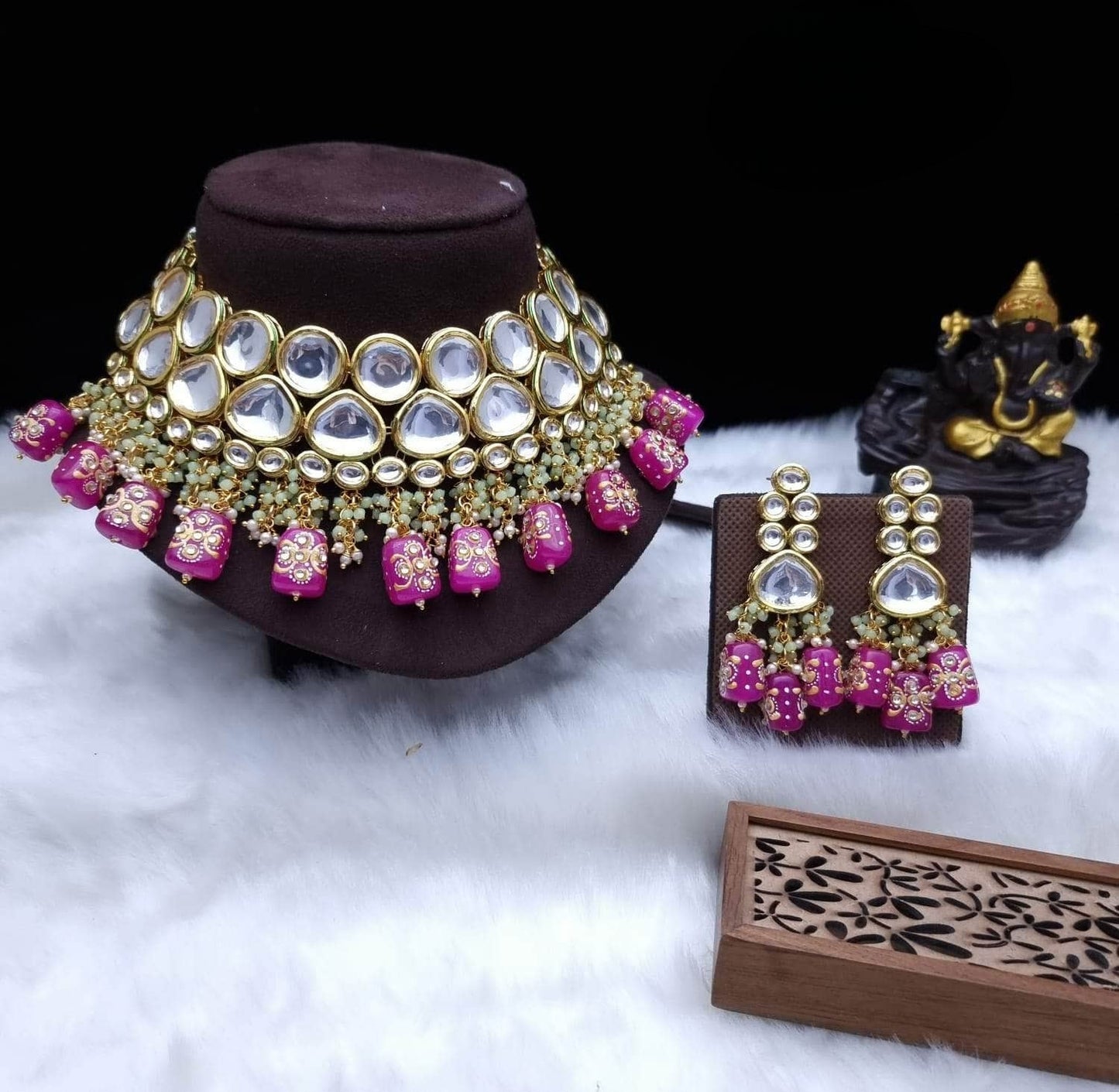 Zevar choker necklace pink ZEVAR I Kundan Studded Choker Necklace Set