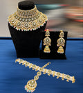 Zevar choker necklace Pitch and Turquoise Green Copper-Based Kundan Jewelry with Linear Drop Design