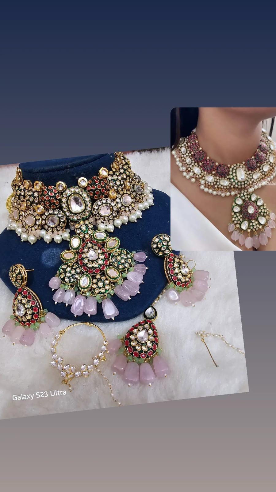 Zevar Choker Necklace Premium Kundan Choker Necklace with Delicate Pink Pearls