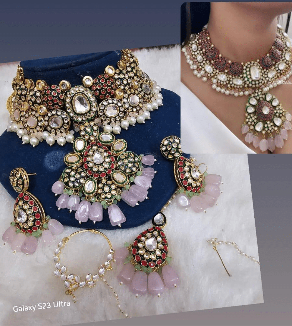 Zevar Choker Necklace Premium Kundan Choker Necklace with Delicate Pink Pearls