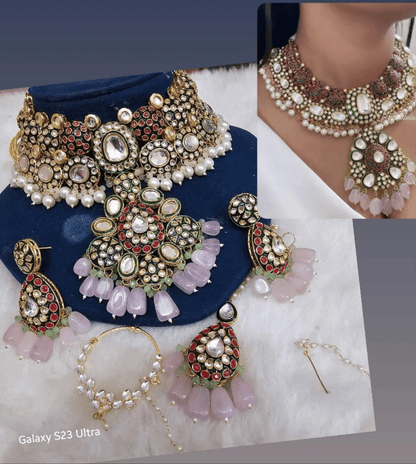 Zevar Choker Necklace Premium Kundan Choker Necklace with Delicate Pink Pearls