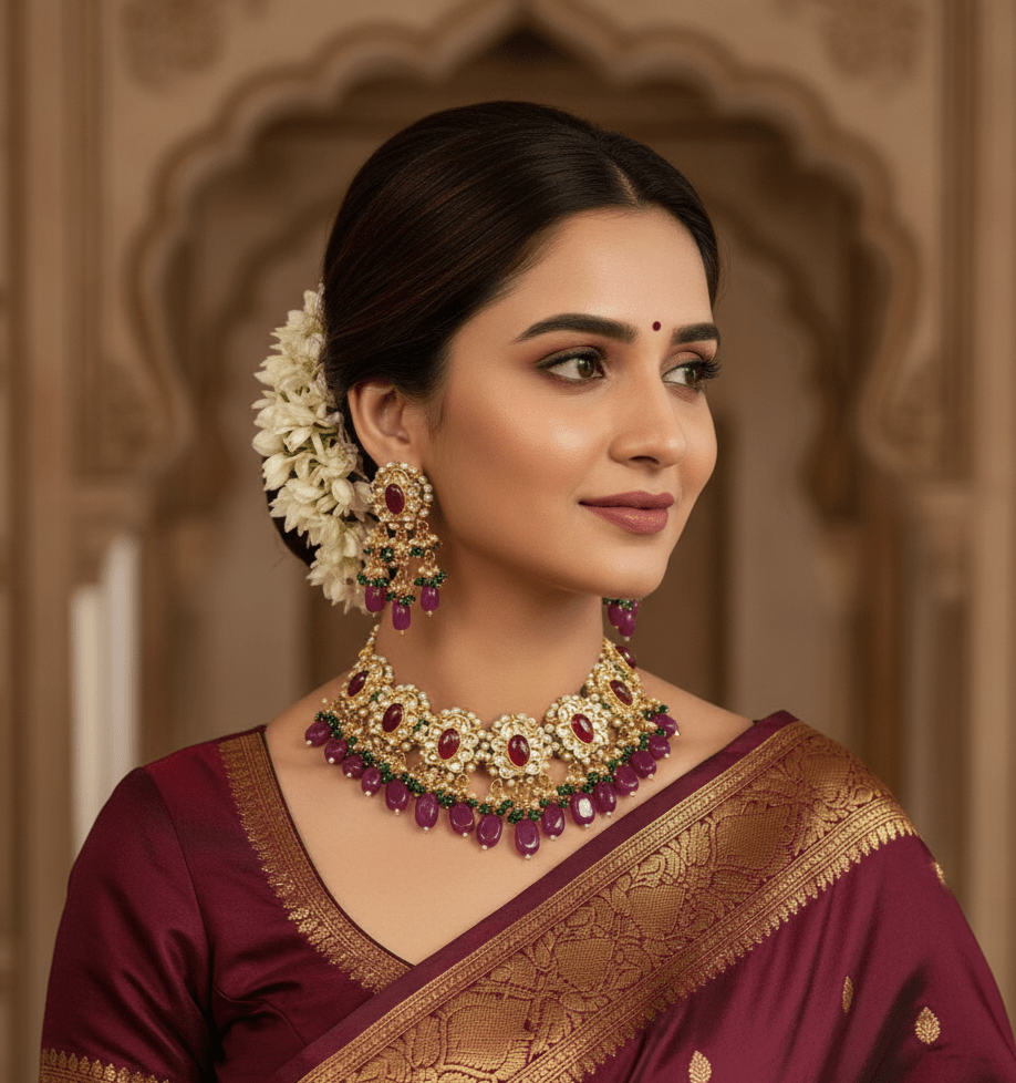 Zevar choker necklace Premium Quality Kundan Choker Necklace With Earrings