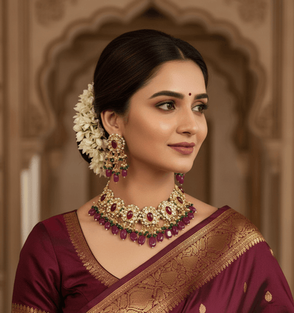 Zevar choker necklace Premium Quality Kundan Choker Necklace With Earrings