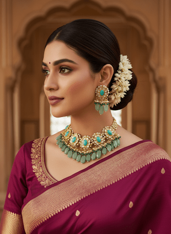 Zevar choker necklace Premium Quality Kundan Choker Necklace With Earrings