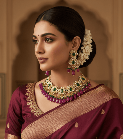 Zevar choker necklace Premium Quality Kundan Choker Necklace With Earrings