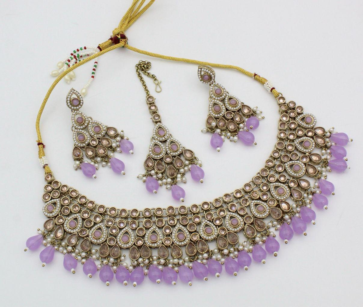 Zevar Choker Necklace Purple Enchanting Reverse AD Kundan Choker Necklace Set