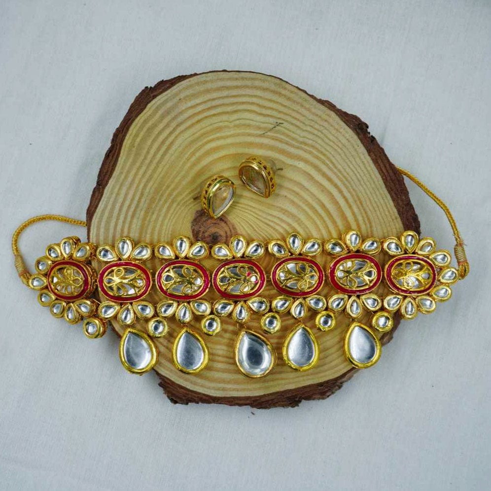 Zevar choker necklace Rich Maroon Meenakari Kundan Choker Necklace for Weddings