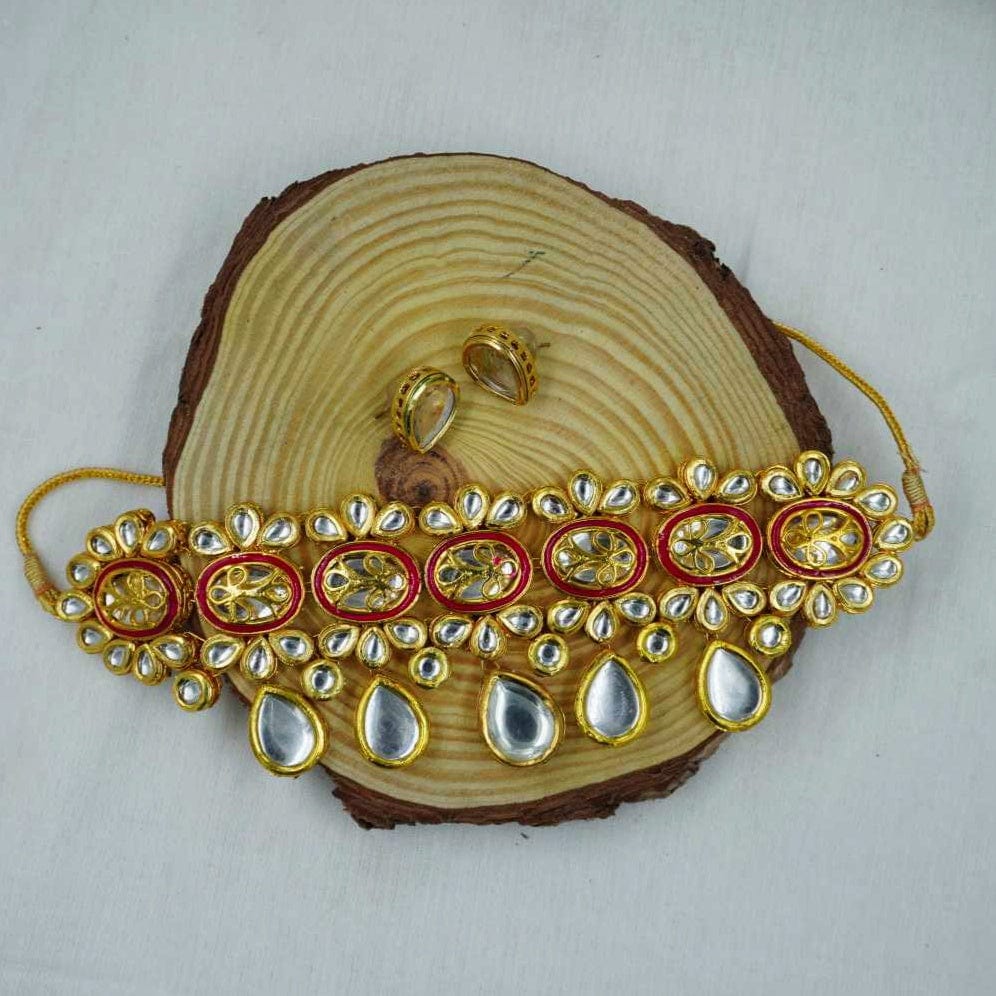 Zevar choker necklace Rich Maroon Meenakari Kundan Choker Necklace for Weddings