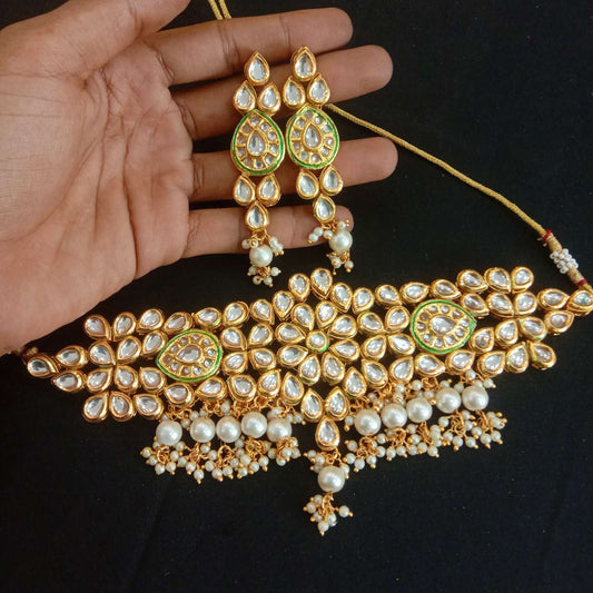 Zevar Choker necklace Royal Kundan Bridal Necklace Set with Meenakari Backside