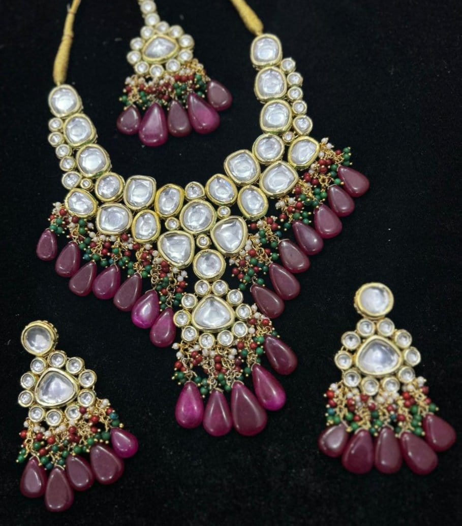 Zevar choker necklace Semiprecious Stone Kundan Choker maroon Necklace.