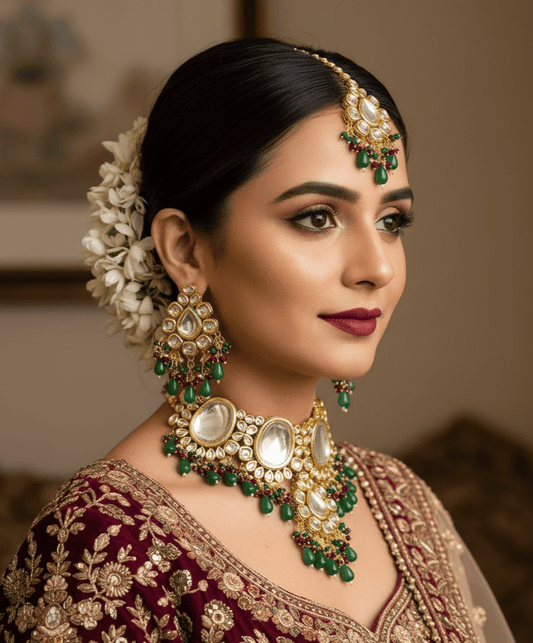 Zevar choker necklace Traditional Kundan Choker Necklace With Earring & Maangtika